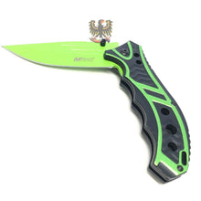 Load image into Gallery viewer, BLACK/GREEN ASSISTED OPENING LINERLOCK FOLDING EVERYDAY CARRY POCKET KNIFE MTECH