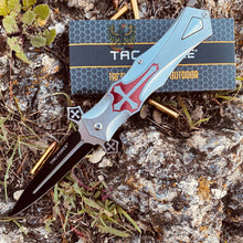 Load image into Gallery viewer, TAC FORCE CELTIC CROSS LINERLOCK POCKET KNIFE RED STILETTO STYLE BLADE