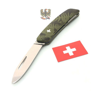 SWIZA  BUTTON LOCK KNIFE WITH GREEN CAMO RUBBERIZED HANDLE