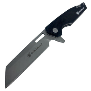 SMITH & WESSON SIDEBURN FOLDING KNIFE 3" BEAD BLASTED PLAIN BLADE, G10 HANDLES