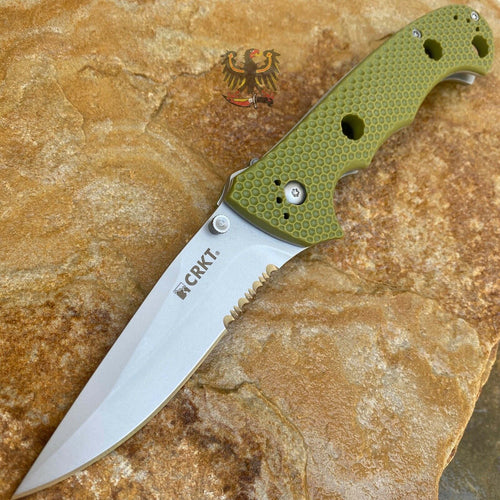 CRKT CRUISER CLIP POINT LINERLOCK FOLDING POCKET KNIFE WITH OD GREEN TEXTURED