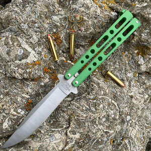 BEAR & SON 5.13" CLOSED. 3.63" SATIN FINISH GREEN 440 STAINLESS CLIP POINT BLADE