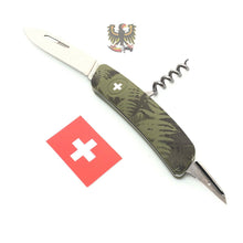 Load image into Gallery viewer, SWIZA  BUTTON LOCK KNIFE WITH GREEN CAMO RUBBERIZED HANDLE
