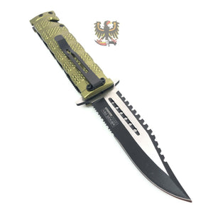 TAC FORCE  CELTIC CROSS LINERLOCK FIXED BLADE KNIFE WITH SILVER COMPOSITION HAND