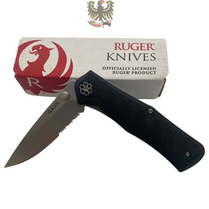 RUGER BY CRKT  ASSISTED OPENING PART SERRATED  LINERLOCK FOLDING POCKET KNIFE