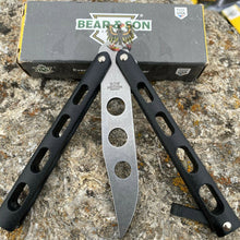 Load image into Gallery viewer, BEAR &amp; SON 114BTR 5 BLACK BUTTERFLY TRAINER 4&quot; CLOSED HIGH CARBON UNSHARPENED