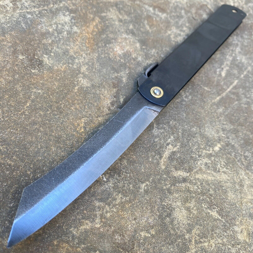 HIGONOKAMI NO. 5 BLACK FOLDER JAPANESE POCKET KNIFE, SK5 CARBON STEEL BLADE