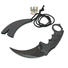 Load image into Gallery viewer, FIXED BLADE KARAMBIT KNIFE W/ BLACK FINGER GROOVED ABS HANDLE GLASS BREAKER