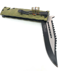TAC FORCE  CELTIC CROSS LINERLOCK FIXED BLADE KNIFE WITH SILVER COMPOSITION HAND