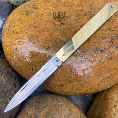 FRARACCIO KNIVES SICILIANO EXTRA SLIM BRASS HANDLE FOLDING DROP PT KNIFE