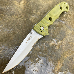 CRKT CRUISER CLIP POINT LINERLOCK FOLDING POCKET KNIFE WITH OD GREEN TEXTURED