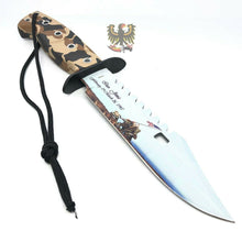 Load image into Gallery viewer, FROST CUTLERY FIXED KNIFE 7&quot; STAINLESS BLADE BOWIE CAMO RUBBER HANDLE 12 OVERALL