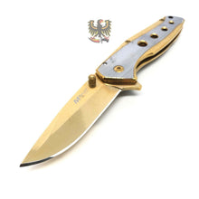 Load image into Gallery viewer, FRAMELOCK GOLD TINI COATED ASSISTED OPENING KNIFE WITH GOLD AND SILVER HANDLE