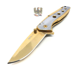 FRAMELOCK GOLD TINI COATED ASSISTED OPENING KNIFE WITH GOLD AND SILVER HANDLE