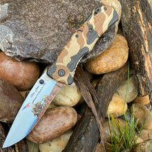 Load image into Gallery viewer, FROST CUTLERY IWO JIMA LINERLOCK A/O POCKET KNIFE CAMO ALUMINUM HANDLE ASSISTED