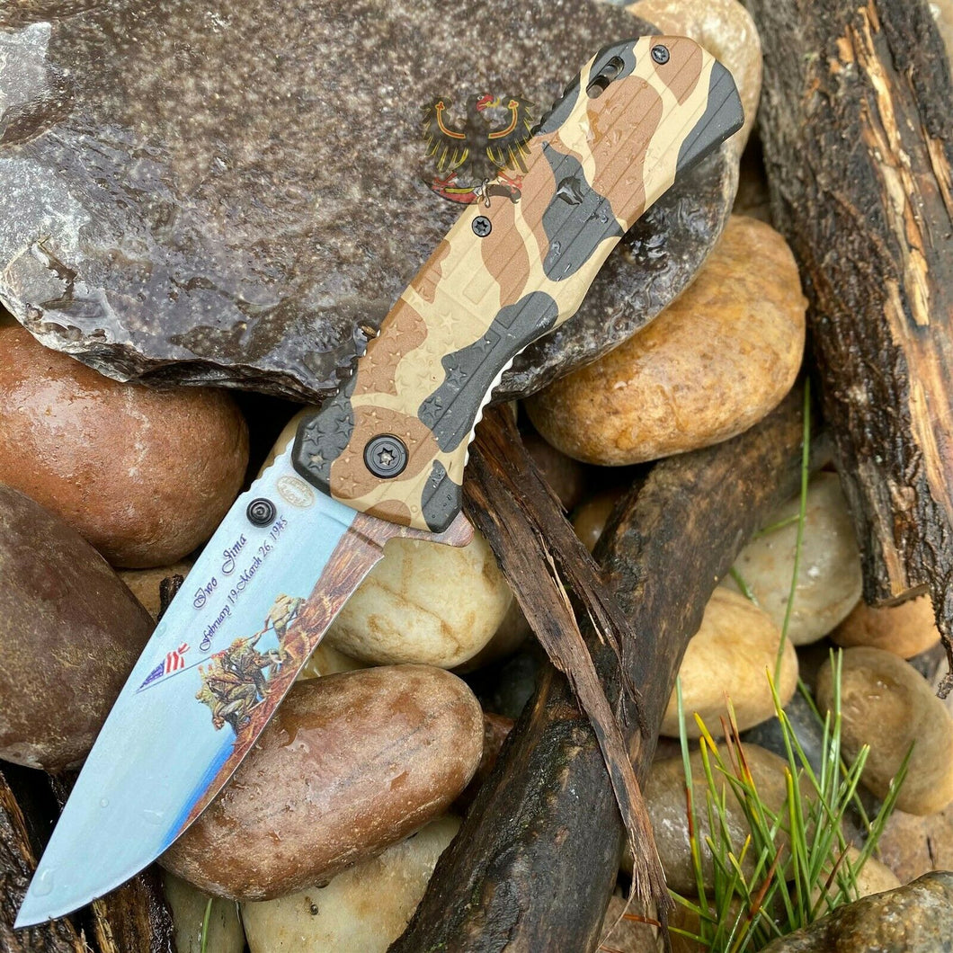 FROST CUTLERY IWO JIMA LINERLOCK A/O POCKET KNIFE CAMO ALUMINUM HANDLE ASSISTED
