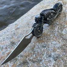 Load image into Gallery viewer, FOLDING POCKET KNIFE SKULL RIDER LED LINERLOCK WITH LED LIGHT MOTORCYCLE HARLEY