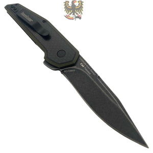 KERSHAW  JENS ANSO FRAXION FLIPPER KNIFE  CLIP POINT BLADE, OLIVE G10 HANDLES