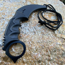 Load image into Gallery viewer, FIXED BLADE KARAMBIT KNIFE W/ BLACK FINGER GROOVED ABS HANDLE GLASS BREAKER