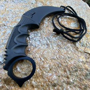 FIXED BLADE KARAMBIT KNIFE W/ BLACK FINGER GROOVED ABS HANDLE GLASS BREAKER