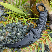 Load image into Gallery viewer, FIXED BLADE KARAMBIT KNIFE W/ BLACK FINGER GROOVED ABS HANDLE GLASS BREAKER