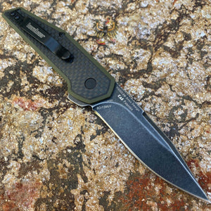 KERSHAW  JENS ANSO FRAXION FLIPPER KNIFE  CLIP POINT BLADE, OLIVE G10 HANDLES