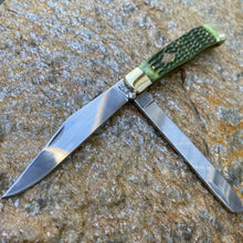 Load image into Gallery viewer, FROST CUTLERY GERMAN MADE  ANTIQUE GREEN JIGGED BONE LARGE TRAPPER