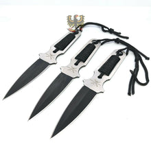 Load image into Gallery viewer, FROST CUTLERY THROWING SET FIXED BLADE KNIFE BLACK CORD WRAPPED HANDLE SET OF 3