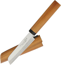 Load image into Gallery viewer, KANETSUNE  KAMA-GATA FRUIT KNIFE WITH WILD CHERRY WOODEN HANDLE