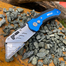 Load image into Gallery viewer, MTECH HEAVY DUTY BUTTON LOCK BLUE UTILITY KNIFE WITH ALUMINUM HANDLE