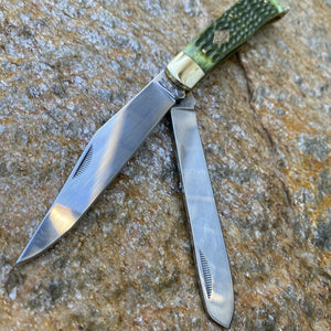 FROST CUTLERY GERMAN MADE  ANTIQUE GREEN JIGGED BONE LARGE TRAPPER