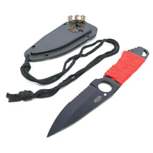 Load image into Gallery viewer, COOL NECK FIXED DROP POINT BLADE KNIFE WITH RED NYLON CORD WRAPPED HANDLE