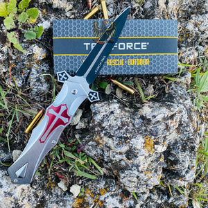 TAC FORCE CELTIC CROSS LINERLOCK POCKET KNIFE RED STILETTO STYLE BLADE