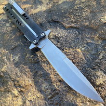 Load image into Gallery viewer, LINERLOCK ASSISTED OPENING BLACK ALUMINUM HANDLE SATIN FINISH STAINLESS BLADE