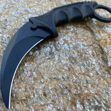 Load image into Gallery viewer, FIXED BLADE KARAMBIT KNIFE W/ BLACK FINGER GROOVED ABS HANDLE GLASS BREAKER