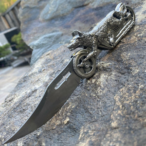 FOLDING POCKET KNIFE WOLF RIDER ASSISTED OPENING LINERLOCK MOTORCYCLE HARLEY
