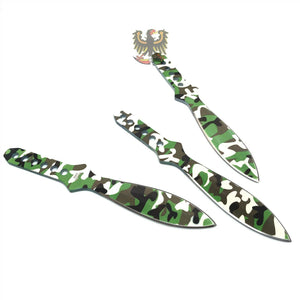 THROWING KNIFE SET (3) CAMO WITH BLACK NYLON BELT DOUBLE EDGE