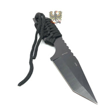 Load image into Gallery viewer, FIXED STAINLESS TANTO BLADE KNIFE WITH BLACK CORD WRAPPED HANDLE FIRE STARTER