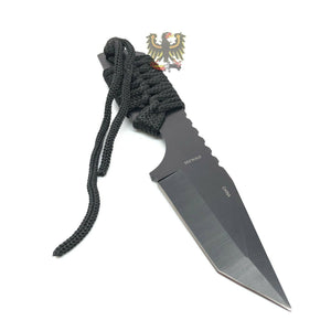 FIXED STAINLESS TANTO BLADE KNIFE WITH BLACK CORD WRAPPED HANDLE FIRE STARTER