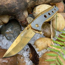 Load image into Gallery viewer, FRAMELOCK GOLD TINI COATED ASSISTED OPENING KNIFE WITH GOLD AND SILVER HANDLE