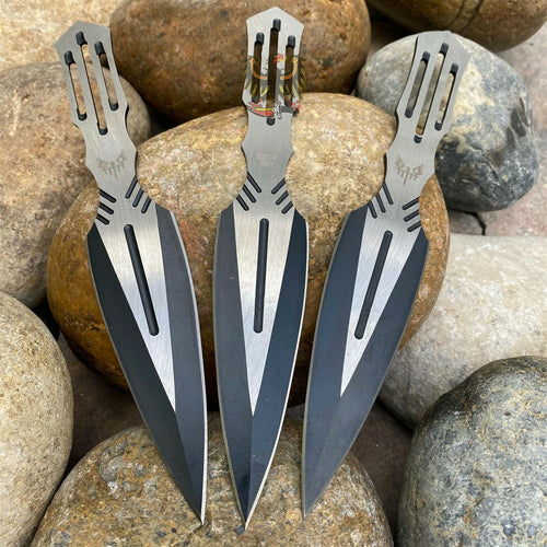 COMBAT READY KNIVES 114 THROWING KNIFE SET SATIN & BLACK FINISH