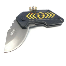 Load image into Gallery viewer, LINERLOCK ASSISTED OPENING COOL KNIFE WITH BLACK AND YELLOW ALUMINUM HANDLE MTEC