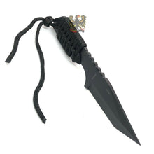 Load image into Gallery viewer, FIXED STAINLESS TANTO BLADE KNIFE WITH BLACK CORD WRAPPED HANDLE FIRE STARTER