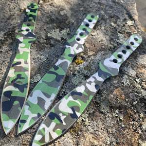 THROWING KNIFE SET (3) CAMO WITH BLACK NYLON BELT DOUBLE EDGE