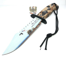 Load image into Gallery viewer, FROST CUTLERY FIXED KNIFE 7&quot; STAINLESS BLADE BOWIE CAMO RUBBER HANDLE 12 OVERALL