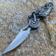 Load image into Gallery viewer, FOLDING POCKET KNIFE SKULL RIDER LED LINERLOCK WITH LED LIGHT MOTORCYCLE HARLEY