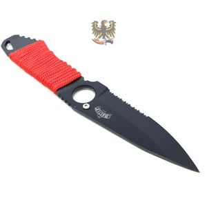 COOL NECK FIXED DROP POINT BLADE KNIFE WITH RED NYLON CORD WRAPPED HANDLE