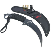 Load image into Gallery viewer, FIXED BLADE KARAMBIT MILITARY STYLE WITH BLACK CORD WRAPPED HANDLE KNIFE