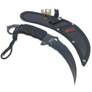 FIXED BLADE KARAMBIT MILITARY STYLE WITH BLACK CORD WRAPPED HANDLE KNIFE
