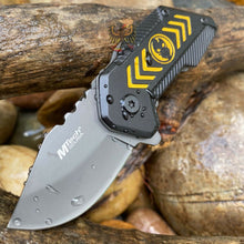 Load image into Gallery viewer, LINERLOCK ASSISTED OPENING COOL KNIFE WITH BLACK AND YELLOW ALUMINUM HANDLE MTEC
